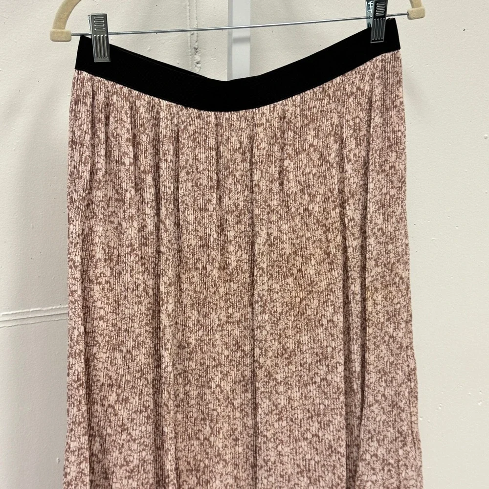 Adrianna Papell Mauve Floral Pleated Midi Skirt Elastic Waist Cottagecore Size M